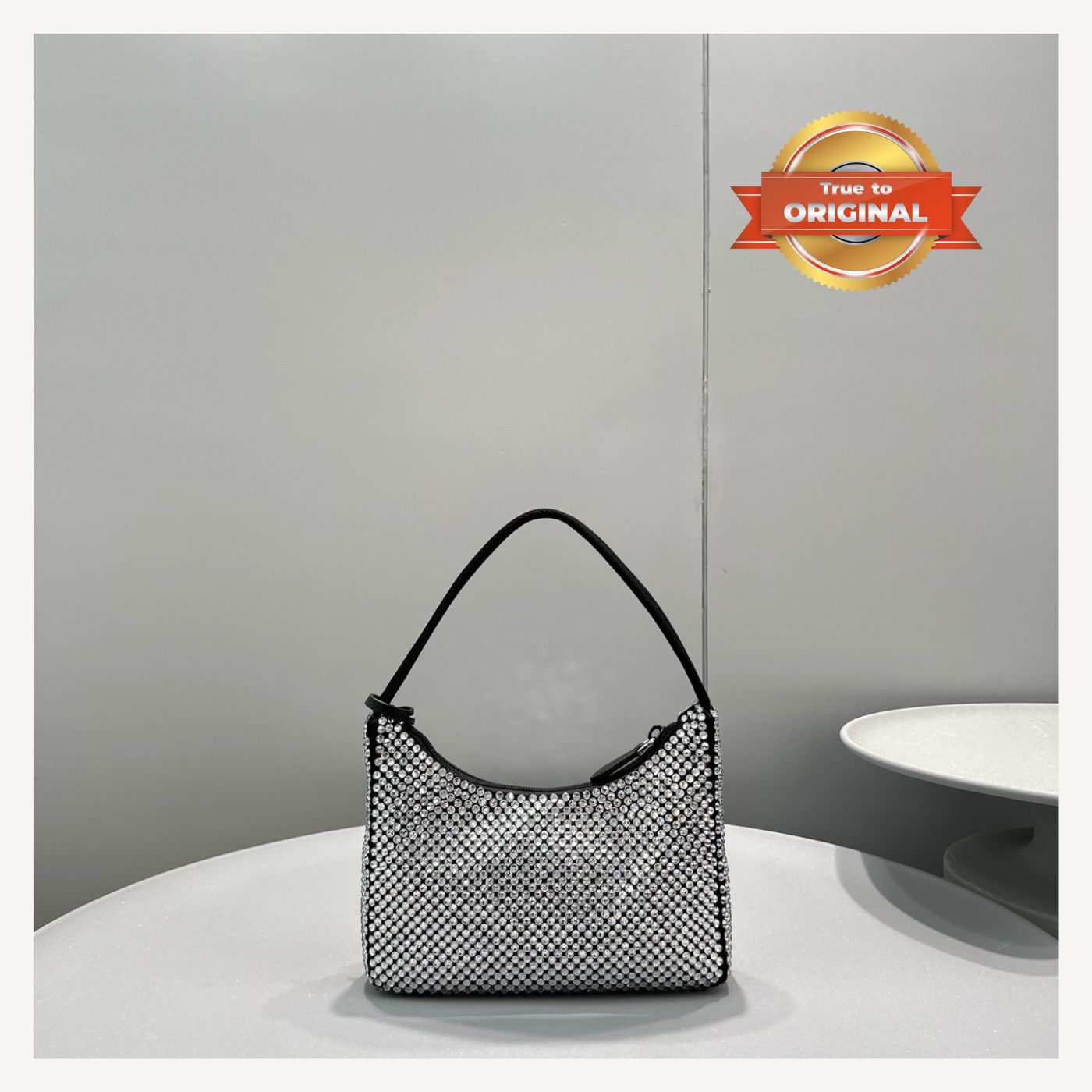 [True-to-ORIGINAL] Prada Satin Mini-Bag With Crystals Silver For Women 8.6in/22cm 1BC515_2AWL_F0T7O_V_OOO